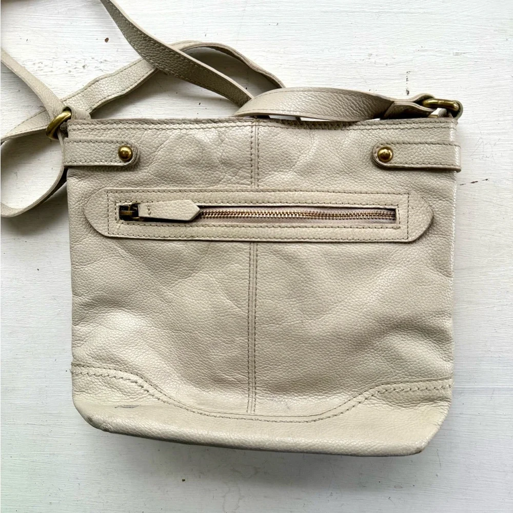 Born Genuine Leather Neutral Cross Body Bag Purse Bone Beige Normcore Minimalist